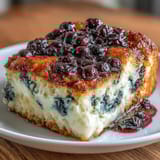 Hearty Blueberry Cottage Cheese Breakfast Bake with golden edges and juicy berry bursts.  