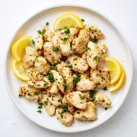 Juicy pan-seared Lemon Pepper Chicken, served with fresh parsley and bright lemon wedges alongside.