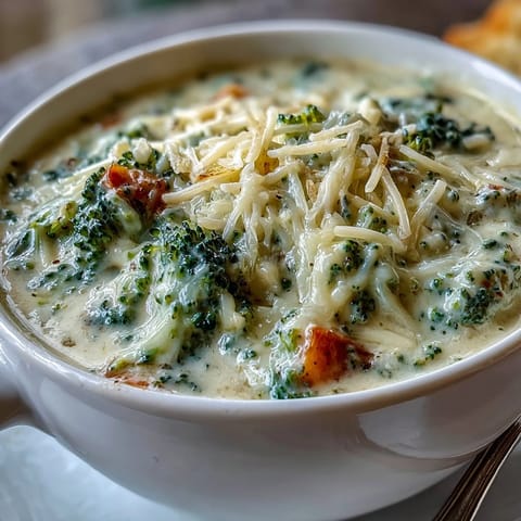 A steaming bowl of homemade broccoli cheddar soup, featuring tender florets and creamy melted sharp cheddar, served with crusty bread for dipping.
