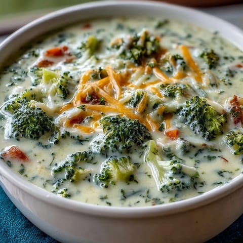 Velvety broccoli cheddar soup in a rustic ceramic bowl, garnished with fresh chives and accompanied by a golden grilled cheese sandwich.