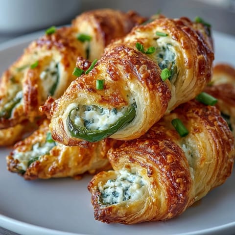 Golden-baked Jalapeño Popper Twists on a plate, with flaky puff pastry and melted cheddar and cream cheese filling.