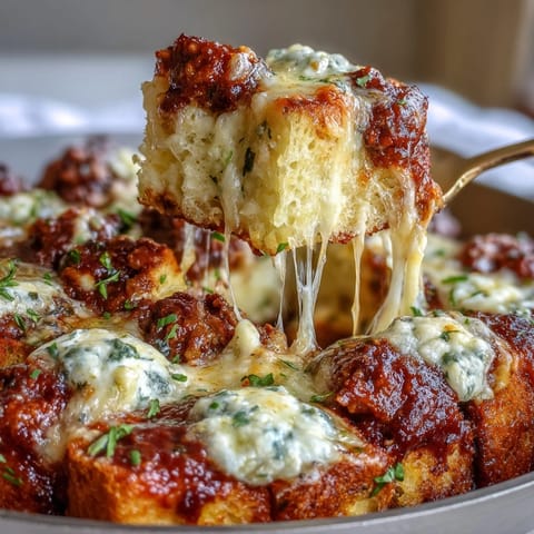 A rustic cast-iron skillet holds a hearty Cheesy Garlic Bread Lasagna Skillet served with a fresh green salad nearby.