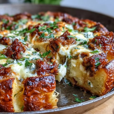 Cheesy Garlic Bread Lasagna Skillet