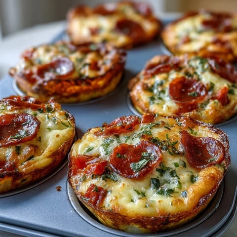 Savory High-Protein Pepperoni Breakfast Cups stuffed with pepperoni, mozzarella, and bell peppers, served warm with a side of marinara for dipping.