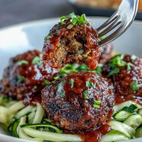 Vegan smoky lentil meatballs in rich marinara sauce served over tender zucchini noodles.  