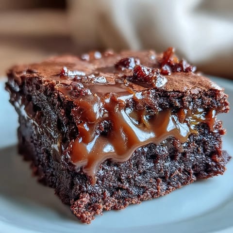Rich miso caramel brownies with deep chocolate layers and savory-sweet caramel swirls, perfect for dessert lovers.