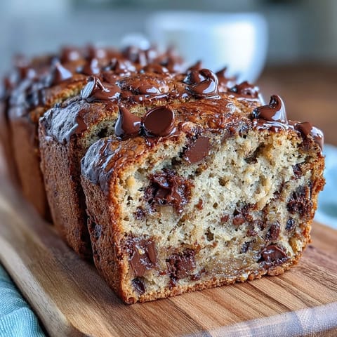 Wholesome chocolate chip protein banana bread baked with ripe bananas and dark chocolate chips for a nutritious snack.