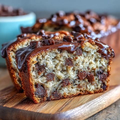 Moist banana bread loaded with protein powder and rich dark chocolate chips, perfect for a healthy breakfast or dessert.