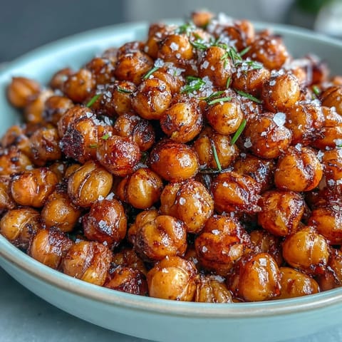 Crispy baked chickpeas with classic sea salt seasoning, golden and crunchy for a healthy snack.