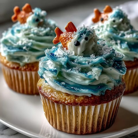 Whimsical Pisces cupcakes topped with handcrafted fondant fish, perfect for zodiac-themed birthday parties and celebrations.