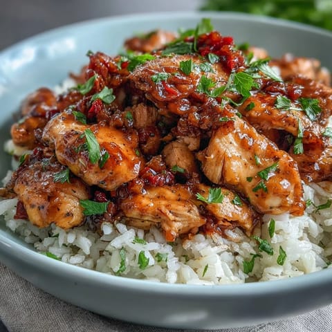 Crockpot Mississippi Chicken Rice Bowls with tender shredded chicken and zesty pepperoncini over fluffy rice.  