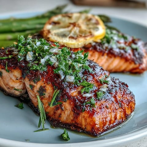 Herb roasted salmon with asparagus, fresh dill, and lemon slices, served on a baking sheet for an easy, healthy dinner.