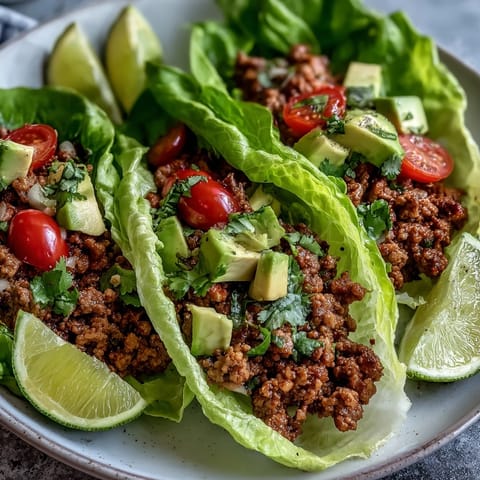 Low carb Turkey Taco Lettuce Wraps featuring seasoned meat in crisp, refreshing leaves.