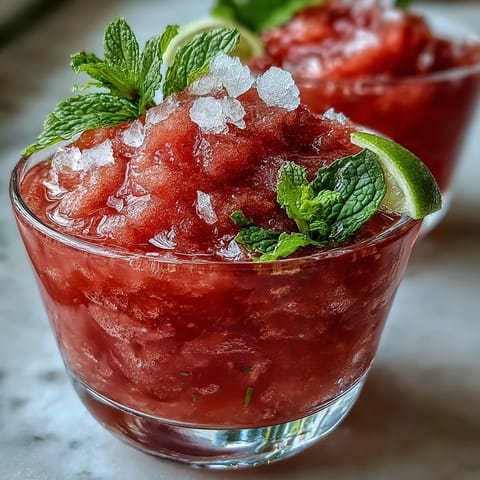Refreshing Watermelon Mint Frosé, a vibrant frozen rosé mocktail bursting with summer flavor.