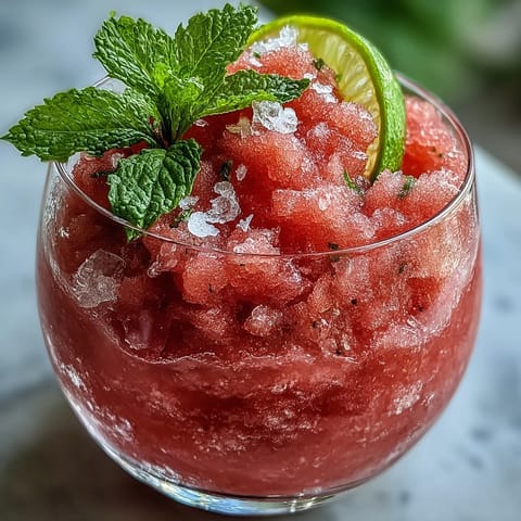 Smooth Watermelon Mint Frosé with fresh mint, perfect for a cool, alcohol-free summer treat.