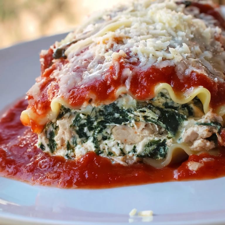 Stuffed Chicken and Spinach Lasagna Rolls are served on a plate with marinara sauce for dipping.