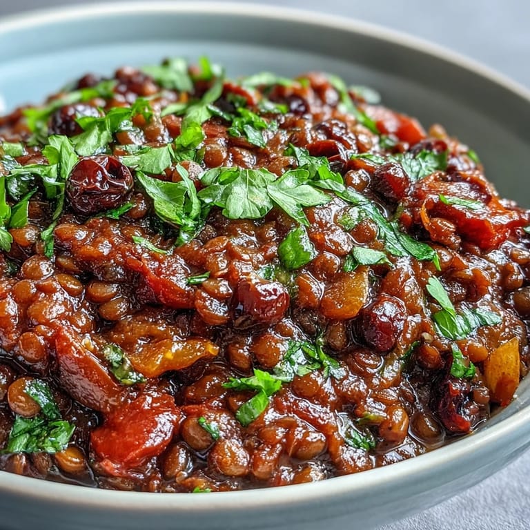 Hearty Cuban-Inspired Lentil Picadillo served over white rice, a perfect vegan and gluten-free family dinner recipe.
