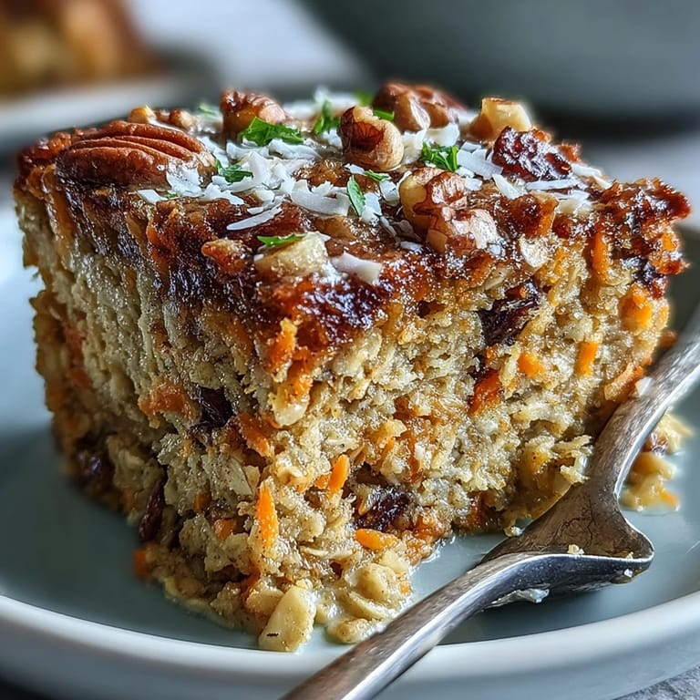 Deliciously spiced carrot cake oatmeal, a healthy, satisfying morning bake.