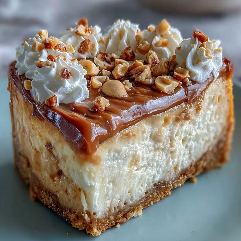 A slice of Nutter Butter Cheesecake served on a dessert plate showing the peanut butter cookie crust.