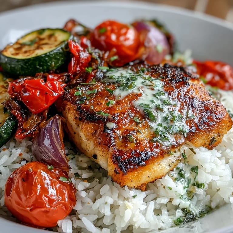 Healthy Pan-Seared Fish Bowl served with jasmine rice, crispy-skinned white fish, and a colorful vegetable medley.