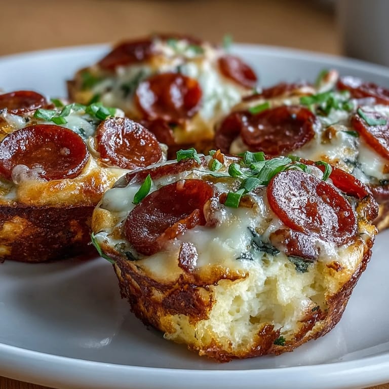 A muffin tin filled with High-Protein Pepperoni Breakfast Cups garnished with fresh basil, ideal for meal prep mornings.