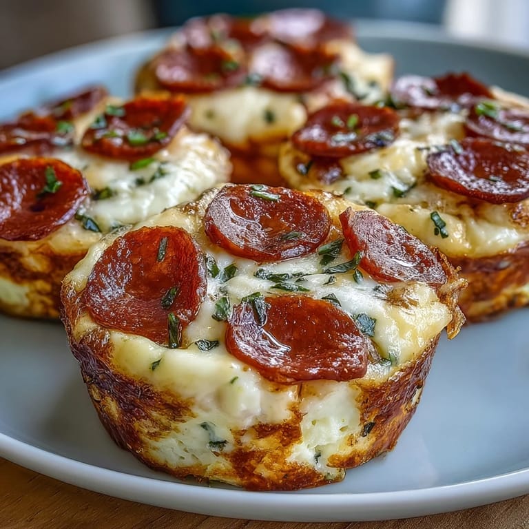 Golden-brown High-Protein Pepperoni Breakfast Cups resting on a cooling rack, showcasing fluffy texture and savory pizza-inspired fillings.