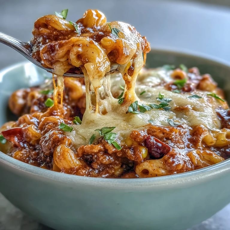 Close-up view of One-Pot Tex-Mex Chili Mac with Corn featuring corn, black beans, and cheesy pasta.