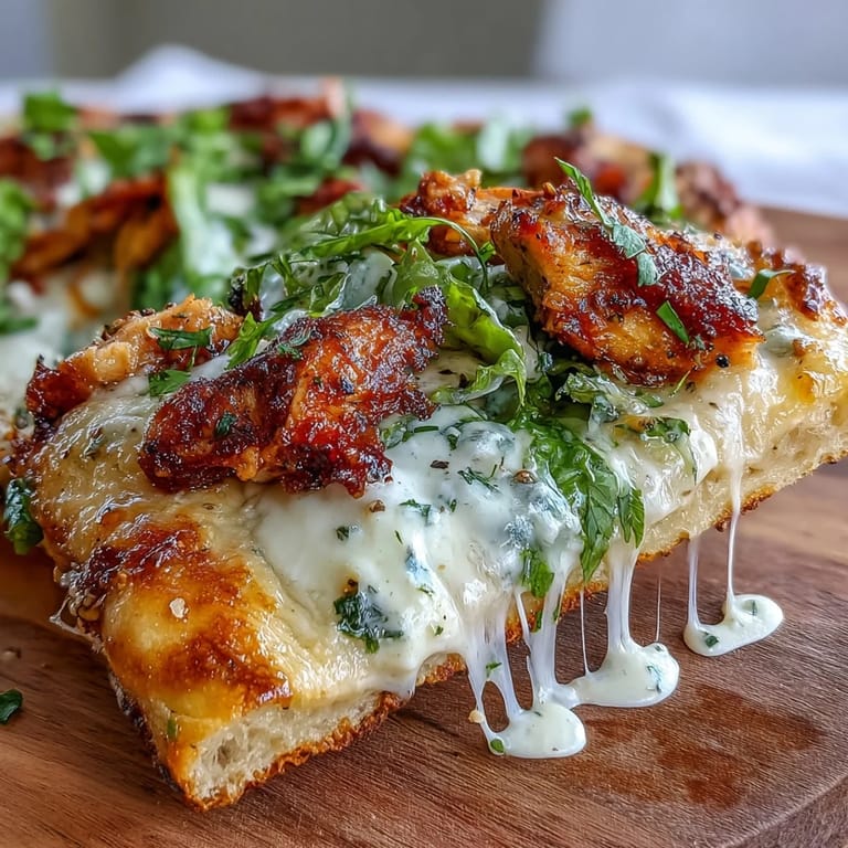 Warm Garlic Naan Chicken Caesar Pizzas served with a cheesy crust and fresh greens.