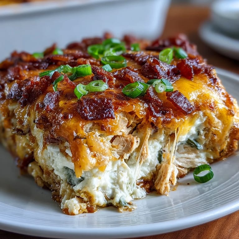 Creamy Keto Jalapeño Popper Chicken Casserole featuring cauliflower rice, melted cheddar, and crispy bacon baked to golden perfection for a comforting dinner.