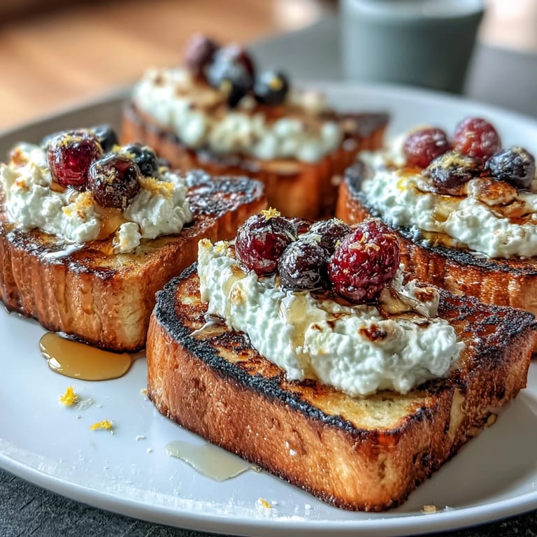 Thick, toasted sourdough topped with rich whipped ricotta, sweet-salty salted honey, and juicy berries for a satisfying and colorful morning meal.