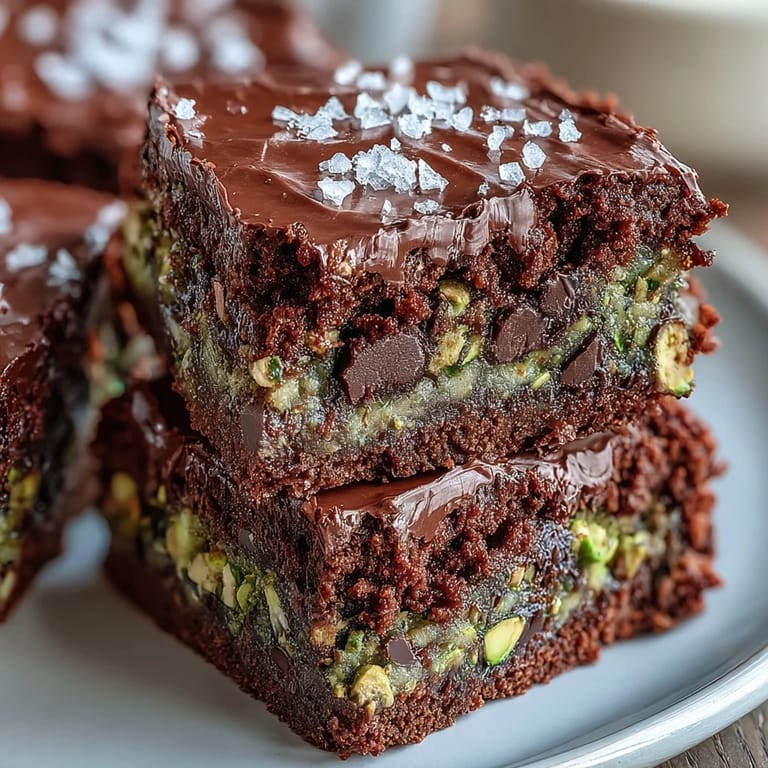 Fudgy cake squares loaded with chopped pistachios and dark chocolate, inspired by Dubai chocolate bars, ideal for sharing or snacking.