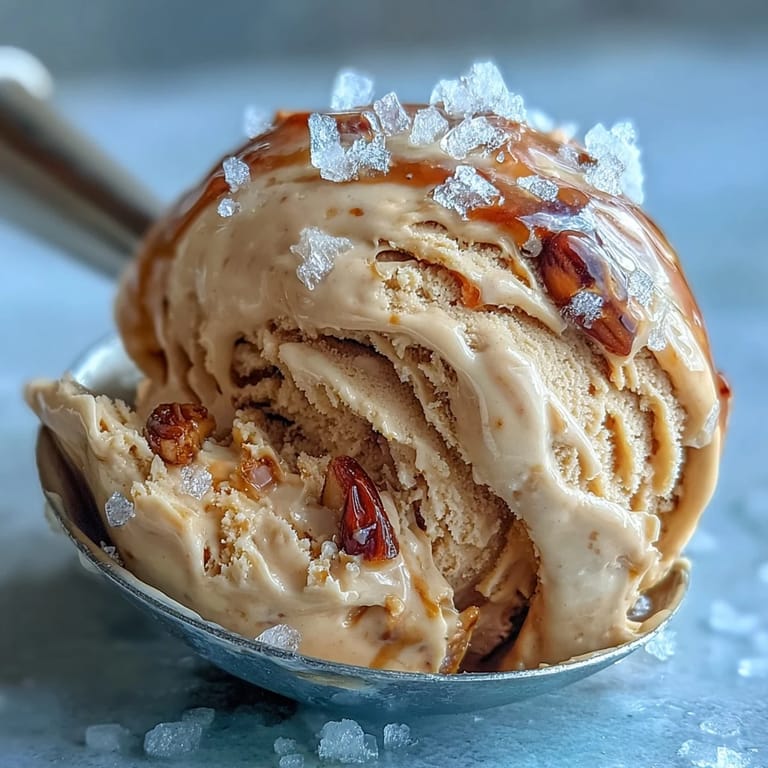 Silky homemade tahini ice cream featuring luscious date ribbons and a sprinkle of sea salt for irresistible flavor.