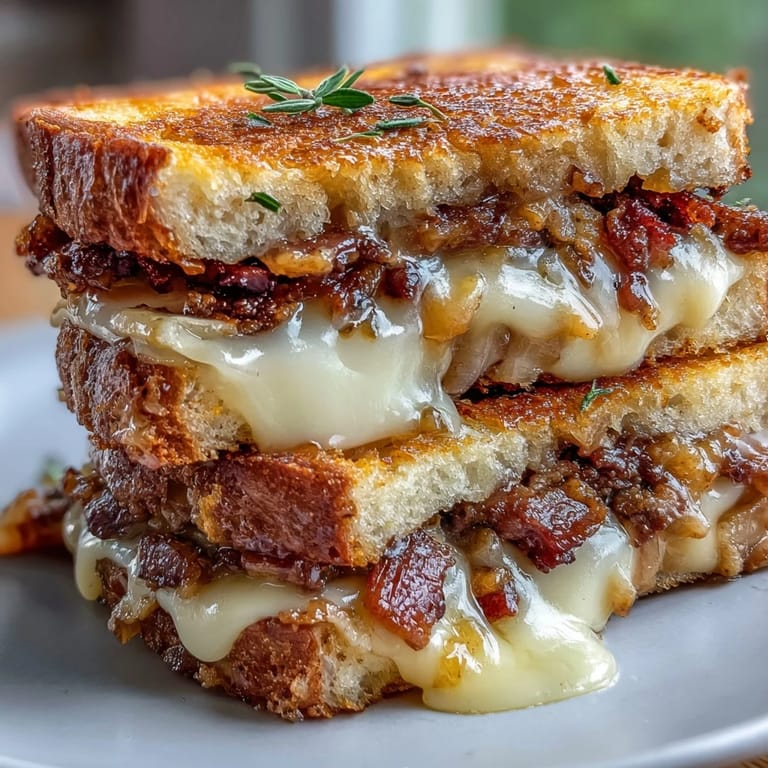 2. Savor a gourmet grilled cheese with sharp cheddar, smoky beef bacon, and spicy-sweet hot honey drizzle.  