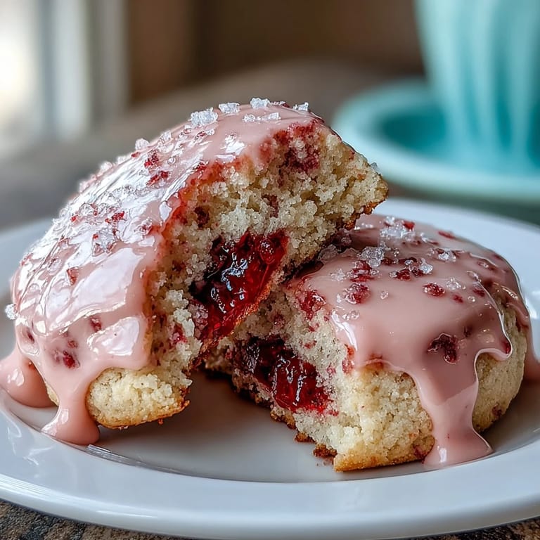 Fluffy, melt-in-your-mouth cookies bursting with strawberry flavor, drizzled with sweet pink icing for a vibrant spring dessert.