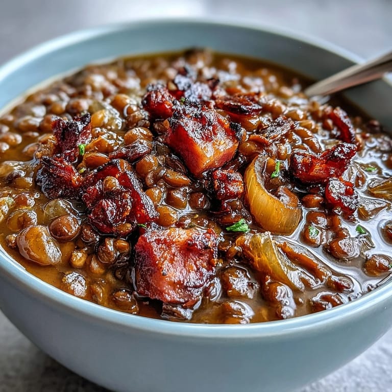 Smoky ham and sweet onions meld with lentils in this comforting, one-pot stew recipe.