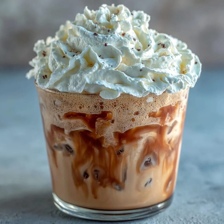 Refreshing vanilla bean frappuccino with rich coconut whipped cream, perfect for a hot day or coffee break.