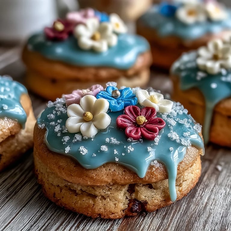 Buttery sugar cookies topped with delicate royal icing flowers in soft pastel colors, ideal for springtime gatherings.