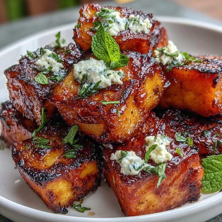 Sweet grilled watermelon wedges with creamy feta, fresh mint, and peppery arugula for a Mediterranean summer salad.