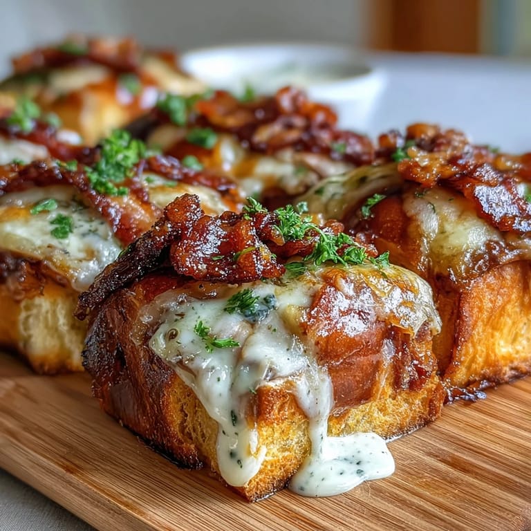 Golden brioche sliders layered with roast turkey, crispy bacon, and rich Gruyère Mornay sauce, garnished with parsley for a festive touch.  