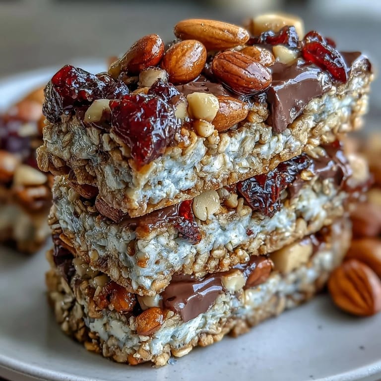 3. Easy no-bake granola energy bars, drizzled with honey and dotted with mini chocolate chips, ideal for healthy snacking anytime.