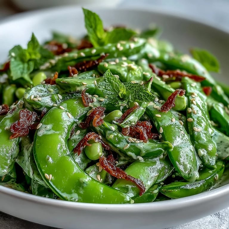 Fresh Snap Pea and Radish Spring Salad, sprinkled with toasted sesame seeds.