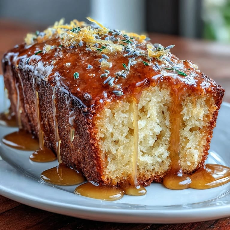 Moist, fragrant loaf cake with lemon zest and lavender, perfect dessert.