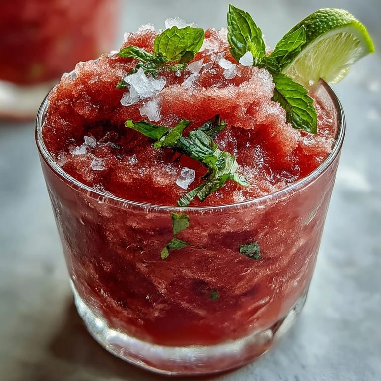 Sip this delicious Watermelon Mint Frosé, a delightful frozen rosé mocktail with juicy fruit.