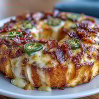 Hearty jalapeño cheddar protein bagels baked golden with bubbling cheese and spicy pepper chunks.  