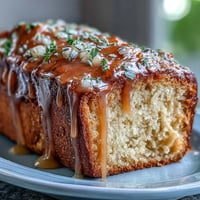 Golden Lemon Lavender Loaf Cake, drizzled with sweet honey glaze.