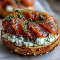 Vibrant smoked salmon bagel board brimming with fresh toppings and creamy spreads.