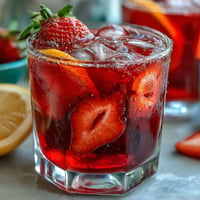 Beautiful Juneteenth Red Drink: Hibiscus Strawberry Lemonade, perfectly chilled.